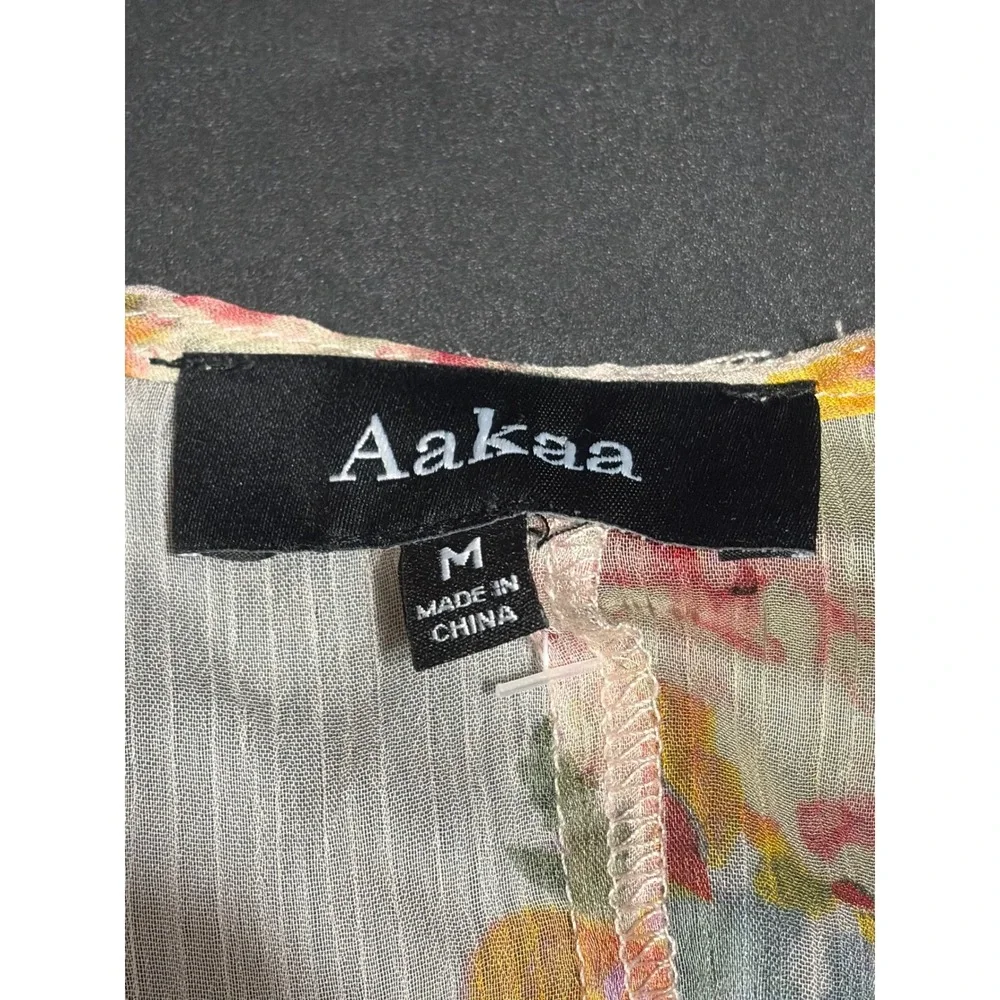 Aakaa Floral Maxi Robe Kimono Duster Bell Sleeve Pink Chiffon M Boho Coverup - Picture 4 of 4
